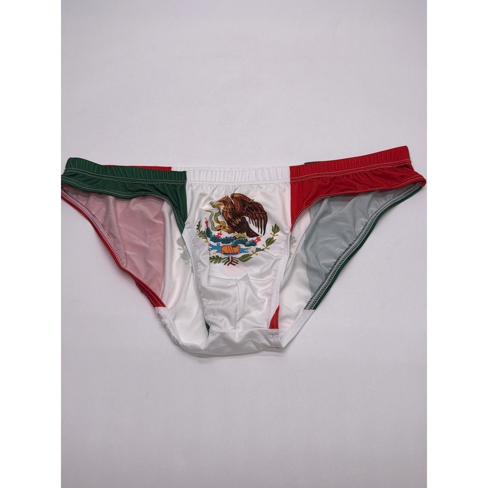 JJ Malibu Mens Mexican Flag Swim Briefs Green White Red Eagle Graphic Large NEW